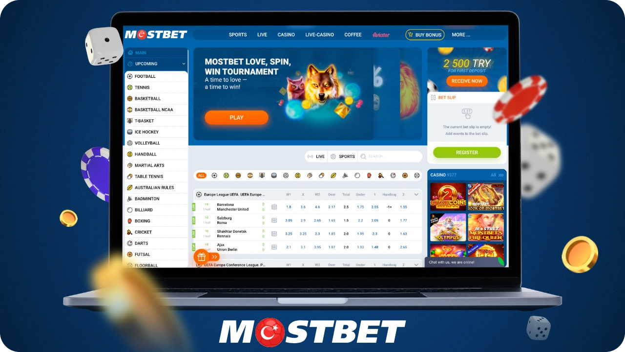 Mostbet'in resmi sitesi Türkiye'den kullanıcılara spor bahisleri ve online casino oyunları oynama imkanı sunuyor